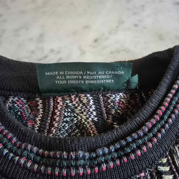 VTG TUNDRA Canada Sweater Crew Neck Gray 3D Chunky Knit 90s Coogi Style LG - Picture 3 of 10